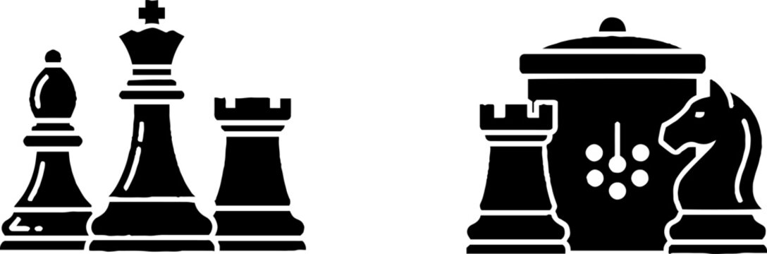 Black and white chess pieces in silhouette form.
