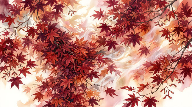 Red maple leaves on branches in autumn season