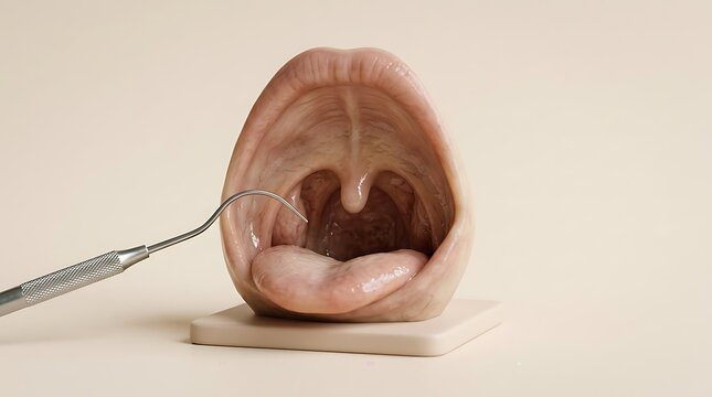 Anatomical Model of Human Mouth and Throat with Dental Probe