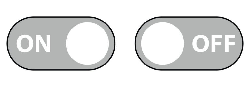 Turn on and off mode switch icon set. On and off toggle switch button. Vector illustration.