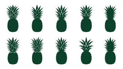 Simple green pineapple fruit silhouette icons set. © togor