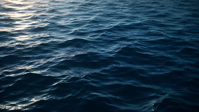 Deep Blue Ocean Water Ripples with Shimmering Sunlight Surface Background Texture Pattern