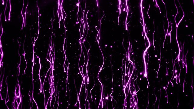 Falling purple sparkling in lines on black background 4k video	
