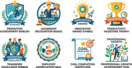 Fototapeta premium Business Achievement and Employee Recognition Badge Icon Set Collection for Corporate Success