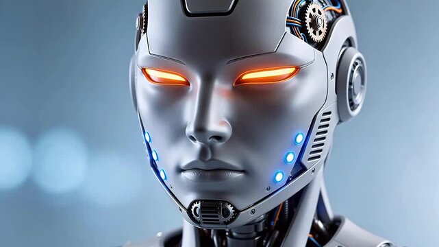 Closeup of a futuristic humanoid robot