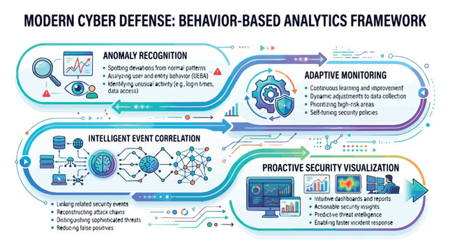 Modern Cyber Defense Behavior Based Analytics Framework Infographic.