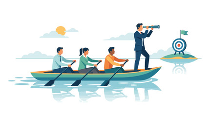 Business team rowing a boat towards a target goal © udin