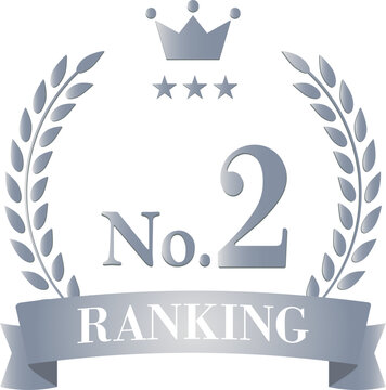Silver ribbon second place ranking badge with laurel wreath award icon set