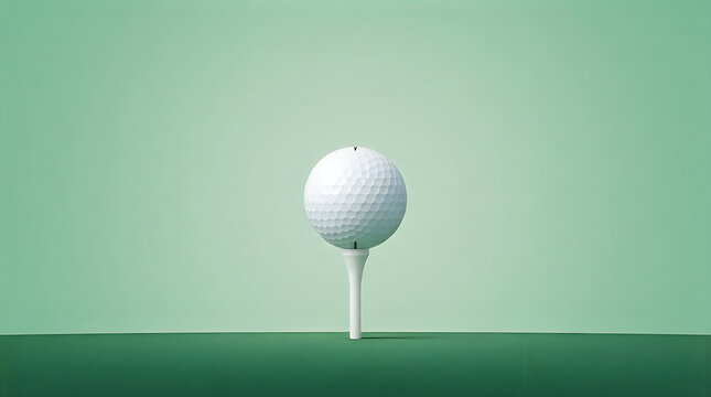 Golf Ball on Tee Minimal 3D Illustration &ndash; Green Gradient Background
