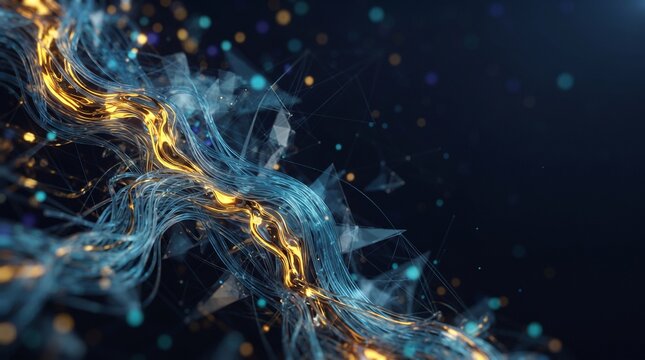 Dynamic Abstract Glowing Lines Representing Digital Data, AI, and Network Connections.