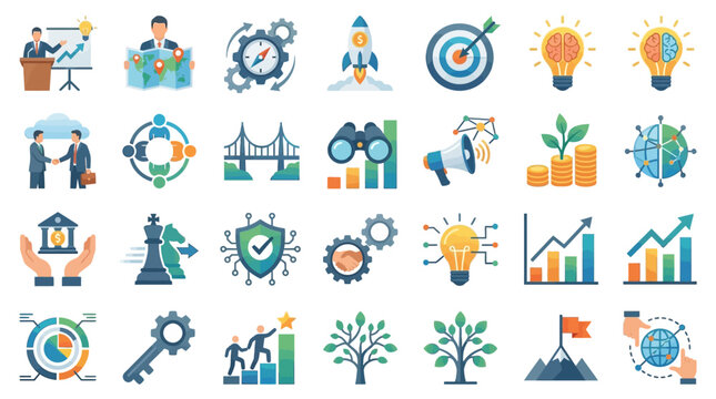 Business icons for strategy and growth.