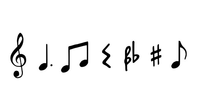 Musical Notes and Symbols Including a Treble Clef, Quarter Note, Eighth Note, Flat, Natural, and Sharp