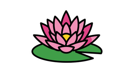 Pink lotus flower on green lily pad leaf. © Ambon