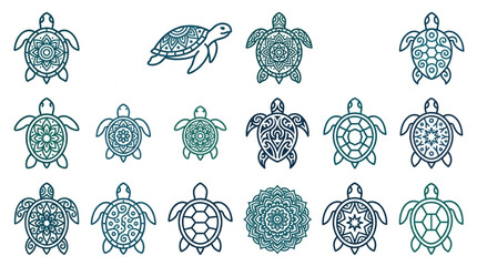 Collection of Decorative Turtle Illustrations with Intricate Patterns. © Mutmainah