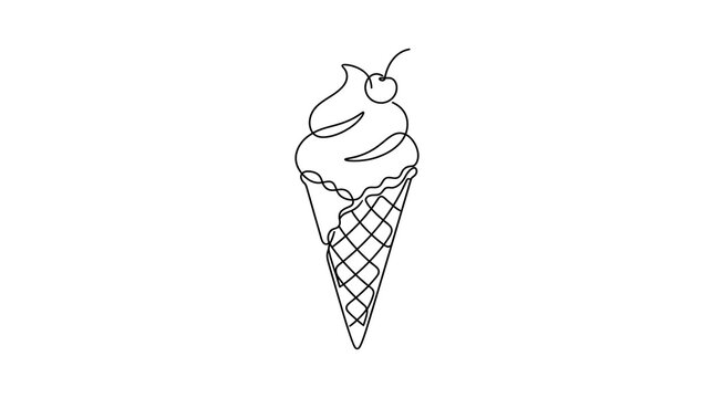Ice cream cone, frozen dessert, sweet treat, food illustration, minimalist line art