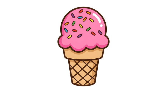 Colorful pink ice cream cone, sweet treat illustration, dessert icon, food cartoon