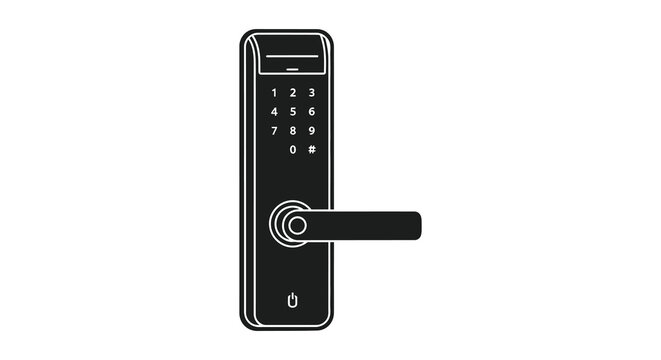 Digital door lock with keypad and handle black and white silhouette