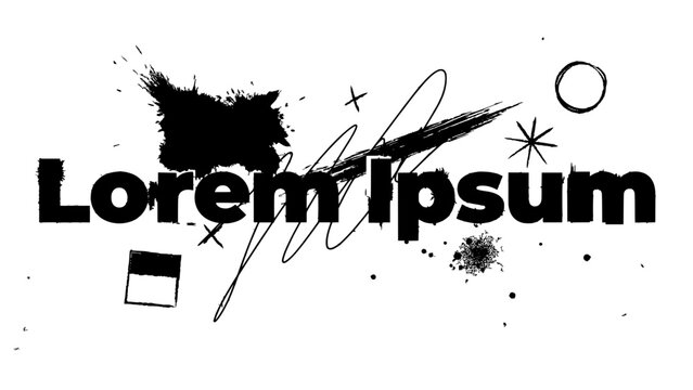Lorem Ipsum Typography with Abstract Black Splatter and Doodle Design Elements Featuring Text, Lettering, Artistic with Creative