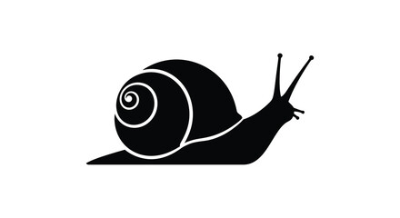 Black snail silhouette with a spiral shell and visible body outline silhouette © njhasan