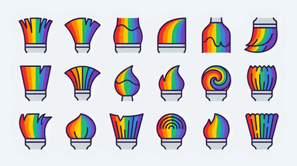 Fototapeta premium Set of Flat Design Paintbrush Icons with Rainbow Bristles, Grid Layout, Creative Art and Design Elements, Vector Illustration