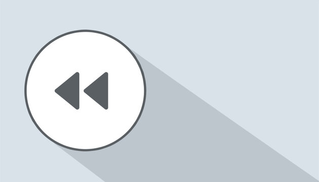 Circular rewind button casts a clean long shadow across a minimalist light gray background design.