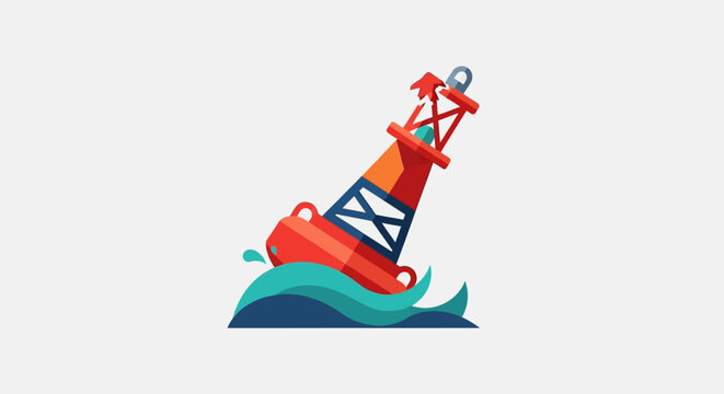 Colorful buoy floating on stylized ocean waves.