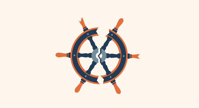 Colorful ship wheel with crossed oars emblem design.