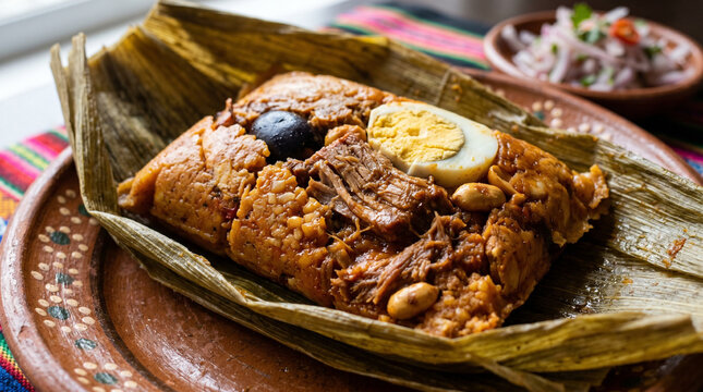 Peruvian tamales, filling close up