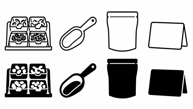 Set of icons for produce display, scoop, pouch, table tent