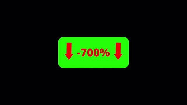 700 Percent Business Loss Counter Animation from 0 to -700 with Down Arrow Indicator in 4K, Negative Growth, Financial Decline, Revenue Drop and Market Performance Motion Graphic, -700% on Transparent