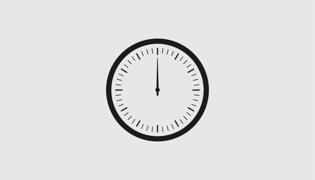 Classic black and white analog wall clock showing exactly twelve o clock isolated on a grey background.