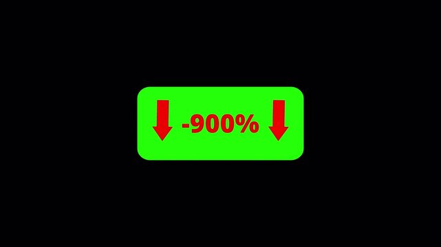 900 Percent Business Loss Counter Animation from 0 to -900 with Down Arrow Indicator in 4K, Negative Growth, Financial Decline, Revenue Drop and Market Performance Motion Graphic, -900% on Transparent