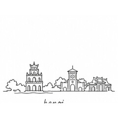 Obraz premium Hanoi minimalist skyline continuous line art on white background