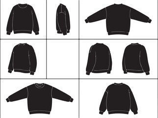 Black Streetwear Sweatshirt Vector Mockup with Multiple View Angles © SK
