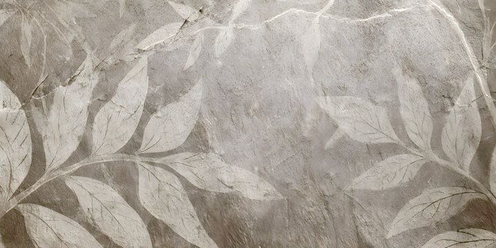 A stone texture featuring a delicate leaf pattern forms a serene botanical abstract background.