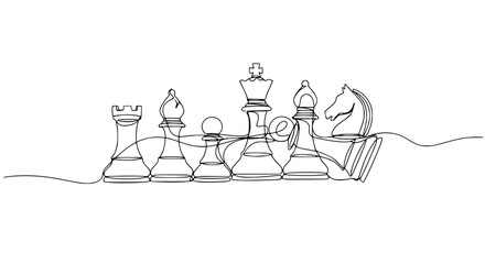 Continuous Line Drawing of Chess Pieces - Strategy, Game, Competition © Wachi