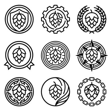 Hops Badges Logos Beer Emblems.