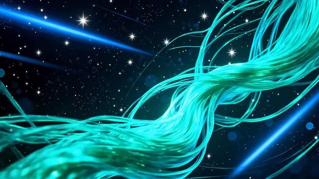 Abstract glowing fibers in space