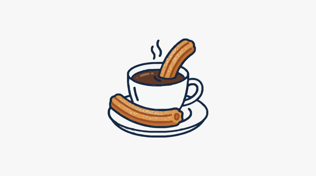 Cute cartoon coffee cup with latte art and steam.