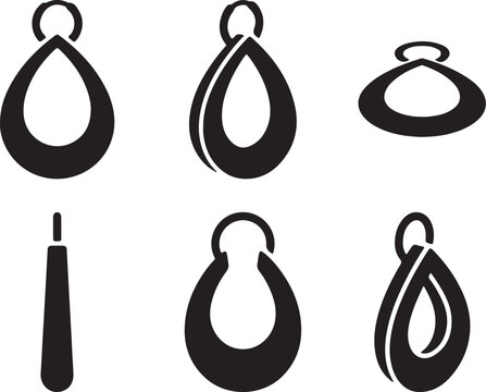 Minimalist Teardrop Earring Icons Set with Multi Angle Views