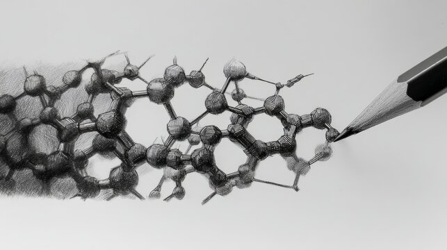 Graphite pencil and graphene material concept with carbon structure, advanced nanotechnology, conductive material, scientific research, engineering, innovation, chemistry, energy and modern technology