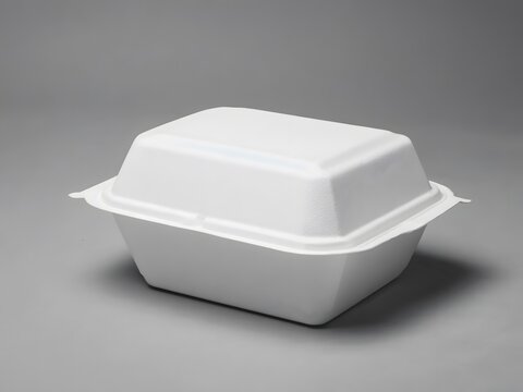 White styrofoam take-out food container mock-up isolated on grey background