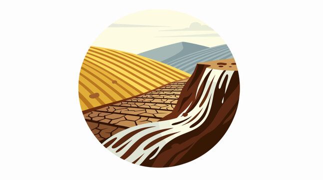 Agricultural landscape with flowing river and fields.