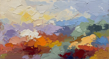 Fototapeta premium Impressionistic Landscape Painting with Vibrant and Textured Brushstrokes Capturing a Scenic View