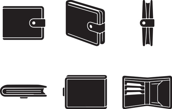Solid Black Minimalist Wallet Icons for Professional Finance Apps