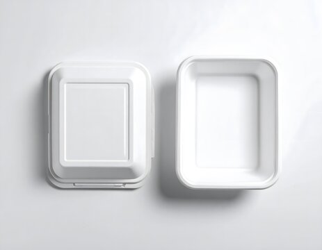 White styrofoam food container mockup top view isolated on white background