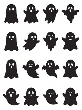 Pack of black floating ghost silhouettes