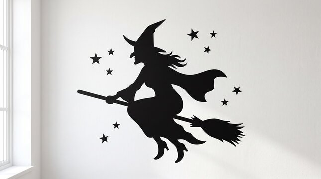Flying witch on broomstick wall decal interior design