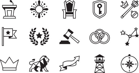 Abstract Authority and Leadership Icons Set Black and White Geometric Power Vector Design Elements © Masuda
