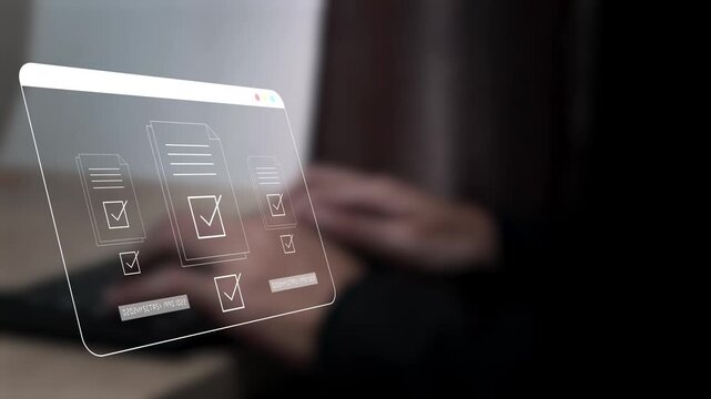Digital recruitment and candidate selection concept with virtual resume profiles symbolizing hiring process, HR technology, employee screening checklist.